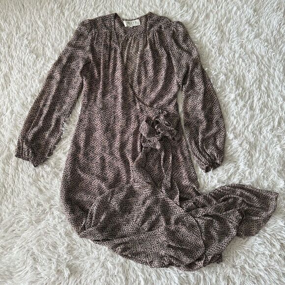 WAYF Blush Pink Micro Animal Print Long Sleeve Wrap Dress Size M - Picture 4 of 7